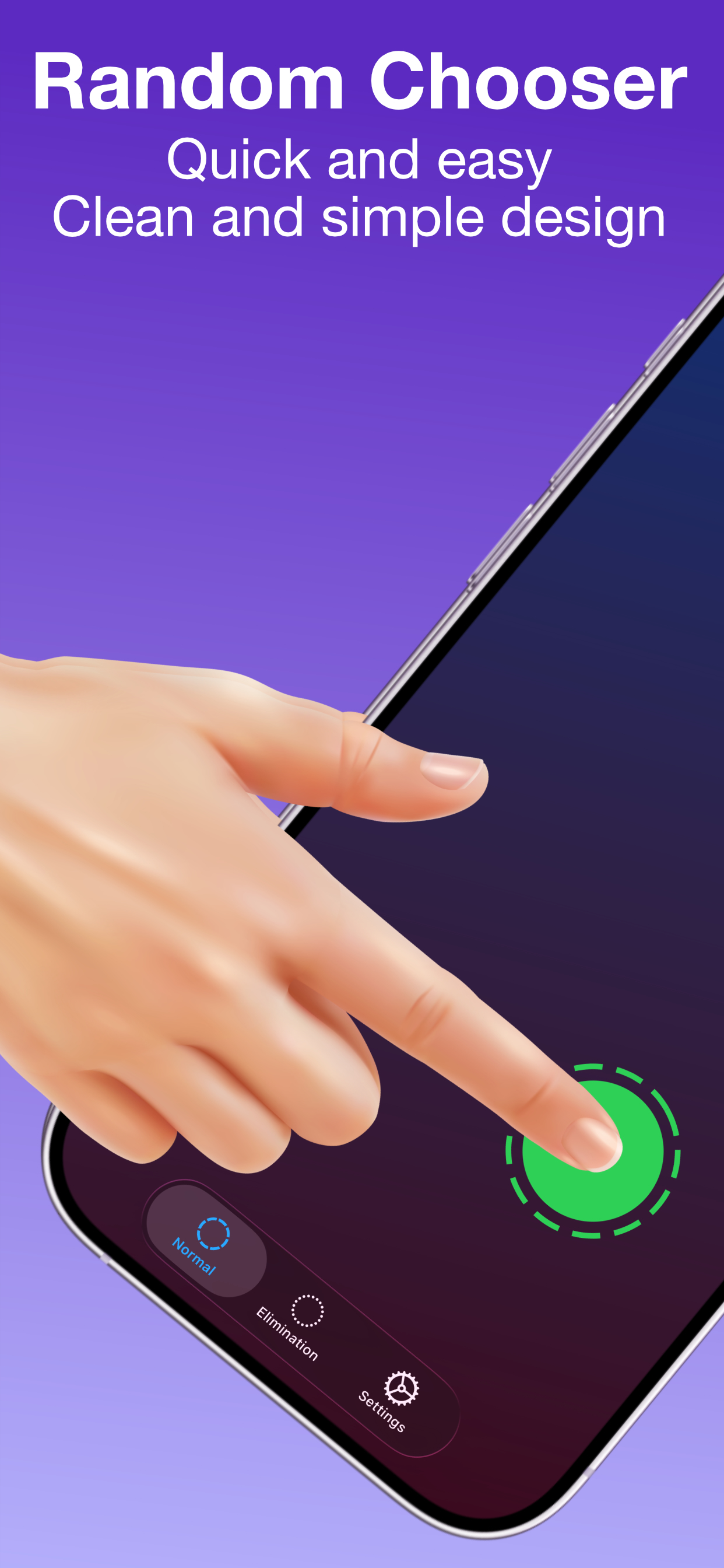 split mockup of a finger coming from the left touching the left half of the screen of an iPhone illustrating how the game is played.